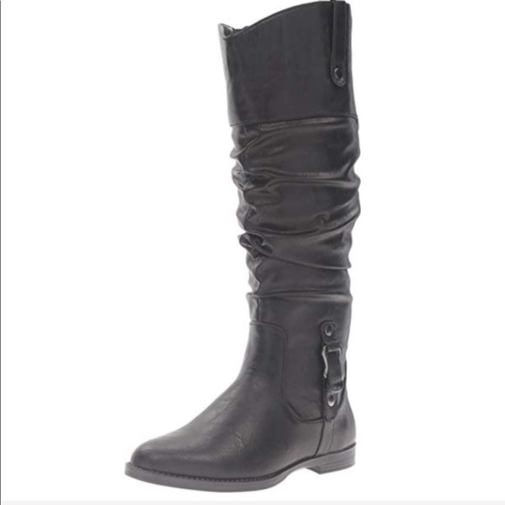 Black Knee High Slouchy Flat Boots Wide Fit Style - Picture 8 of 10